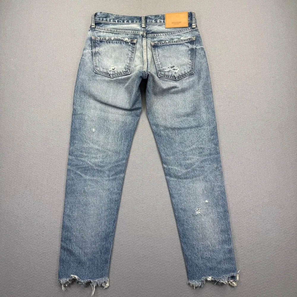 Moussy Vintage Slim Straight Distressed Medium Wash Button Fly Jeans Size 25